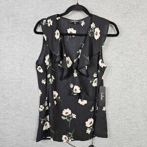 LULUS Women's Black Floral Printed Ruffle Sleeve Top Size L NEW